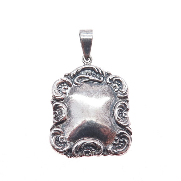 925 Sterling Silver Vintage Floral Repousse Oxidized Charm Pendant - Picture 5 of 7